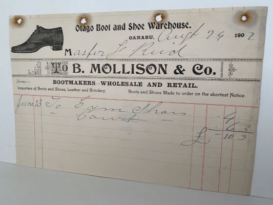 ANTIQUE INVOICE: B. Mollison & Co. Oamaru - Bootmakers 1902