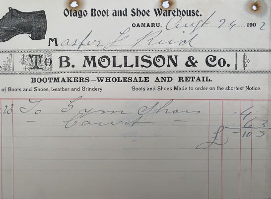 ANTIQUE INVOICE: B. Mollison & Co. Oamaru - Bootmakers 1902 