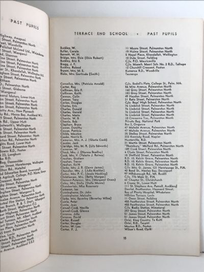 TERRACE END SCHOOL PALMERSTON NORTH: Roll of Past Pupils 1884-1959