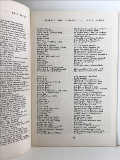 TERRACE END SCHOOL PALMERSTON NORTH: Roll of Past Pupils 1884-1959