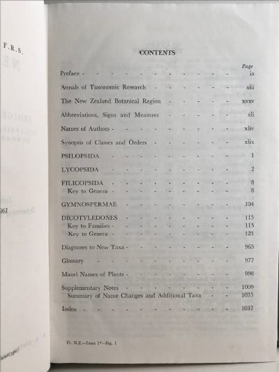 FLORA OF NEW ZEALAND: Volume I