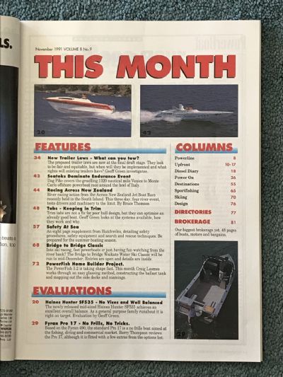 VINTAGE MAGAZINE: Power Boat New Zealand - Vol.8 - No.9 - November 1991
