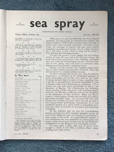 VINTAGE MAGAZINE: Sea Spray - Vol. 15, No. 1 - Dec / Jan 1959-1960