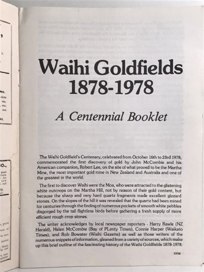 WAIHI GOLDFIELDS: A Brief History 1878-1978