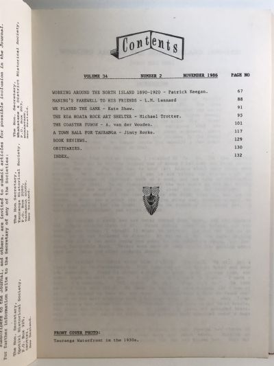 HISTORICAL REVIEW: Bay of Plenty Journal of History - Vol. 34, No. 2 - November 1986