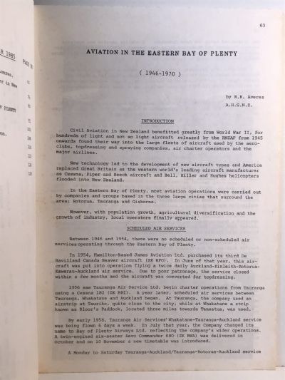 HISTORICAL REVIEW: Bay of Plenty Journal of History - Vol. 33, No. 2 - November 1985