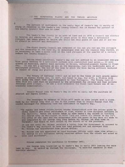 HISTORY OF THE COUNTY OF HAWKES BAY: Part 1