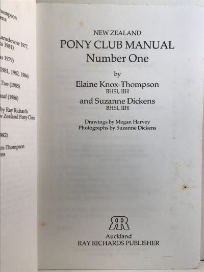 NEW ZEALAND PONY CLUB MANUAL: Number One