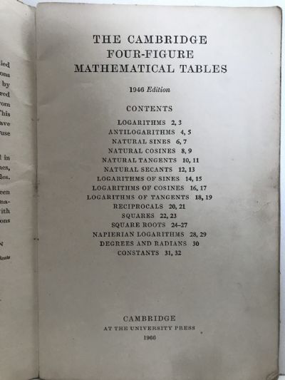 THE CAMBRIDGE FOUR-FIGURE MATHEMATICAL TABLES: 1946 edition