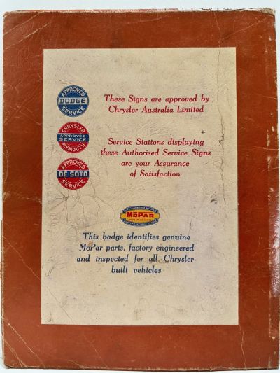SERVICE MANUAL: Plymouth Dodge De Soto Passenger Cars 1936-1942