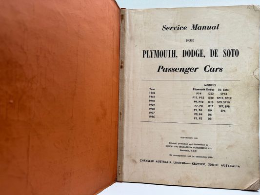 SERVICE MANUAL: Plymouth Dodge De Soto Passenger Cars 1936-1942