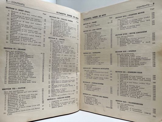 SERVICE MANUAL: Plymouth Dodge De Soto Passenger Cars 1936-1942