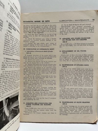 SERVICE MANUAL: Plymouth Dodge De Soto Passenger Cars 1936-1942