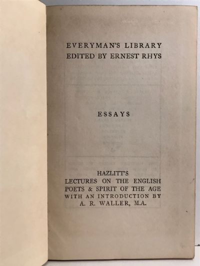 LECTURES ON ENGLISH POETS & THE SPIRIT OF THE AGE