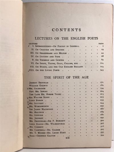 LECTURES ON ENGLISH POETS & THE SPIRIT OF THE AGE