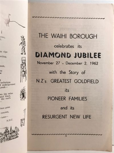 WAIHI BOROUGH COUNCIL DIAMOND JUBILEE 1902-1962