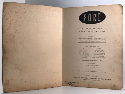 VINTAGE MOTOR SERVICE MANUAL: Ford 8 and 10 Van, Anglia and Prefect