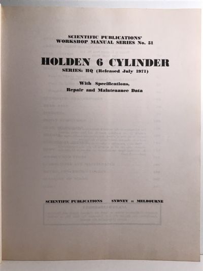 OWNERS WORKSHOP MANUAL: Holden 6 HQ Series