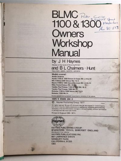 OWNERS WORKSHOP MANUAL: BLMC 1100 & 1300 from 1962 to 1974