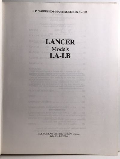 OWNERS WORKSHOP MANUAL: Chrysler Lancer models LA - LB from 1974 to 1977