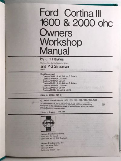 OWNERS WORKSHOP MANUAL: Ford Cortina III 1600 & 2000 OHC 1970 to 1976