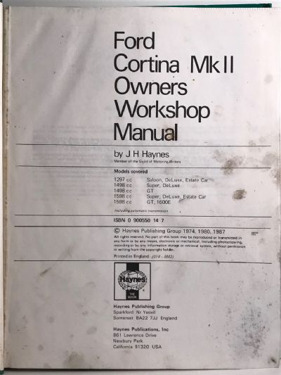 OWNERS WORKSHOP MANUAL: Ford Cortina Mk II 1966 to 1970 - 1300, 1500, 1600