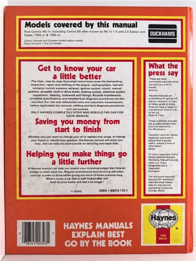OWNERS WORKSHOP MANUAL: Ford Cortina Mk IV and V 1976 to 1983 1.6 and 2.0