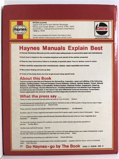 OWNERS WORKSHOP MANUAL: Jaguar Daimler Sovereign XJ6 and XJ 1968 to 1979
