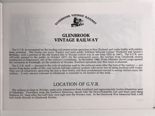 GLENBROOK VINTAGE RAILWAY: Guidebook