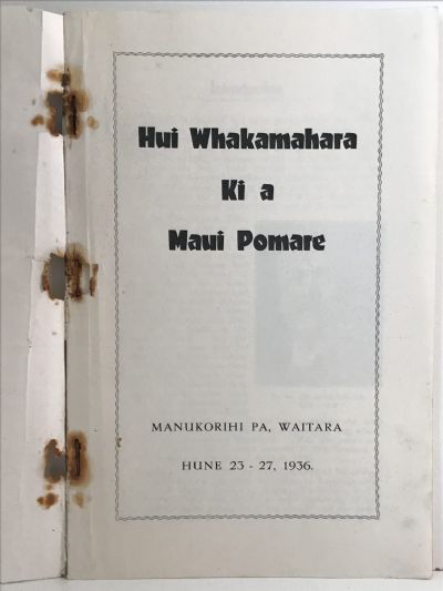 WAITARA 1859-1936: Souvenir of Pomare Memorial Meeting