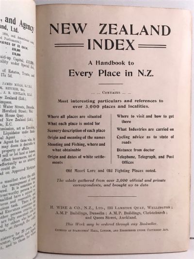  THE NEW ZEALAND INDEX 1912  - Everyplace in New Zealand