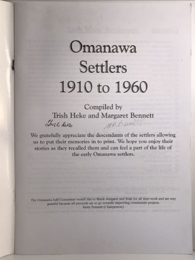 OMANAWA SETTLERS: 1910 To 1960