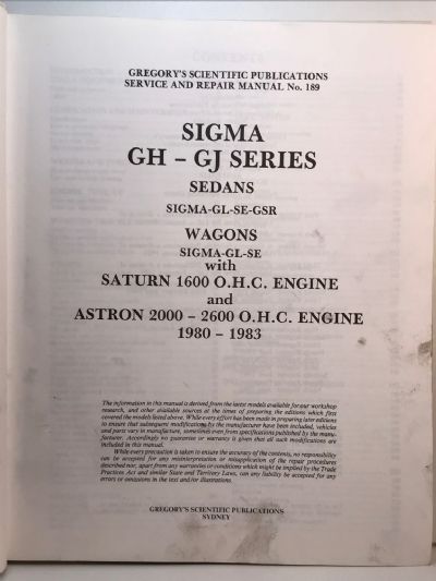 SERVICE AND REPAIR MANUAL: Mitsubishi Sigma GH - GJ Series 1980 to 1983