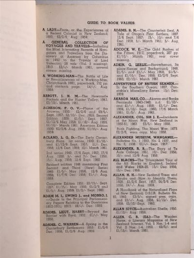 GUIDE TO BOOK VALUES 1956-1961: New Zealand, Australia, Pacific