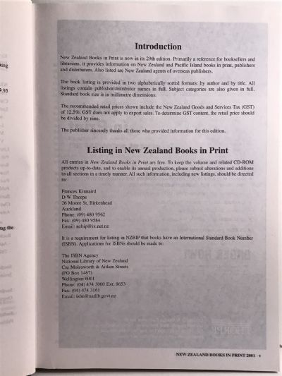NEW ZEALAND BOOKS IN PRINT 2001