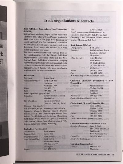 NEW ZEALAND BOOKS IN PRINT 2001
