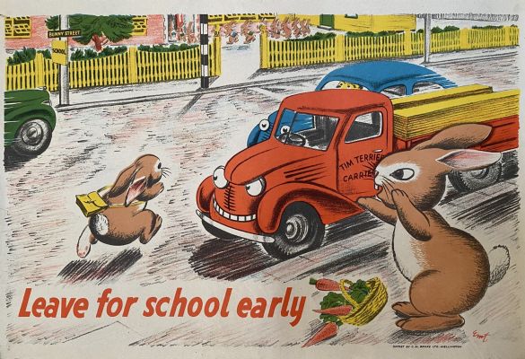 VINTAGE POSTER: New Zealand Education Department / Children's Road Safety 