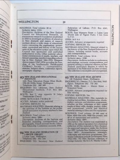 ARCHIVES NEW ZEALAND: A Directory of Archives and Manuscript Repositories