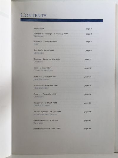 MARITIME ACCIDENTS in New Zealand 1997 - 1998