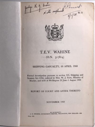 T.E.V. WAHINE (O.N. 317814): Report of Court and Annex Thereto