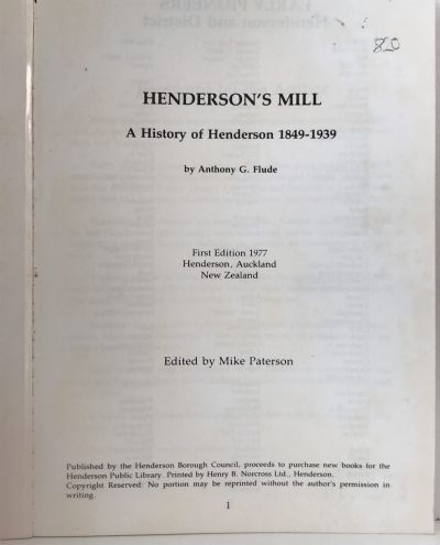 HENDERSON'S MILL: A History of Henderson 1849-1939