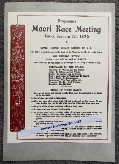 VINTAGE POSTER: Maori Race Meeting 1870