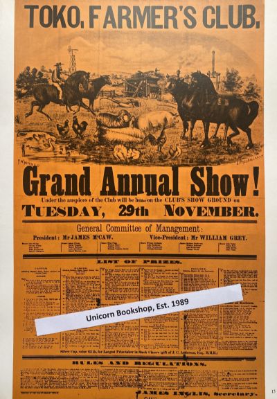 VINTAGE POSTER: Tokomairino Farmer's Club 1887