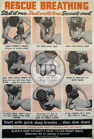 VINTAGE POSTER: Rescue Breathing / National Water Safety Council 
