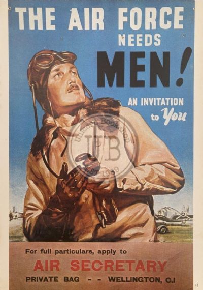 VINTAGE POSTER: The Air Force Needs Men Like You - RNZAF 1940 