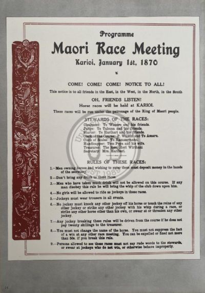VINTAGE POSTER: Maori Race Meeting 1870 