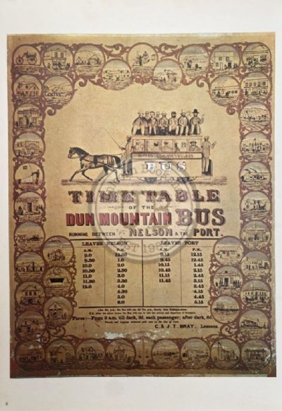 VINTAGE POSTER: Dun Mountain Bus Timetable 1862 