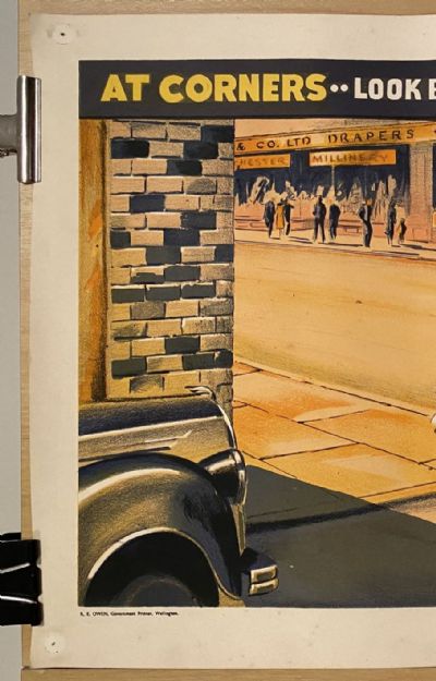 VINTAGE POSTER: Children's Road Safety - At Corners...Look Behind..