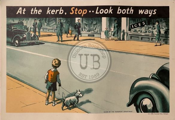 VINTAGE POSTER: Road Safety / At the kerb...Stop...Look both ways