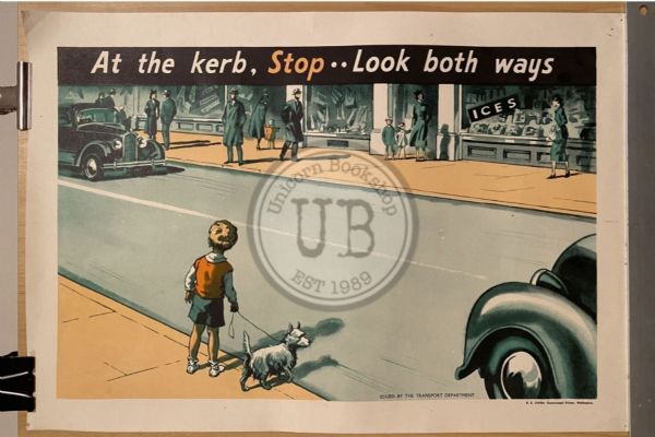 VINTAGE POSTER: Road Safety / At the kerb...Stop...Look both ways